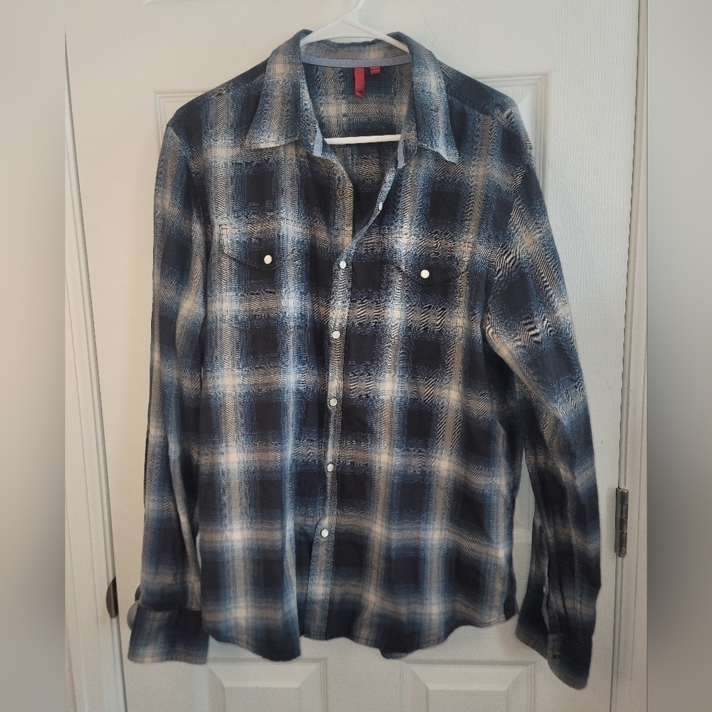 Mens Long Sleeve Collared Pearl Snap With Pockets Dress Shirt SZ XL